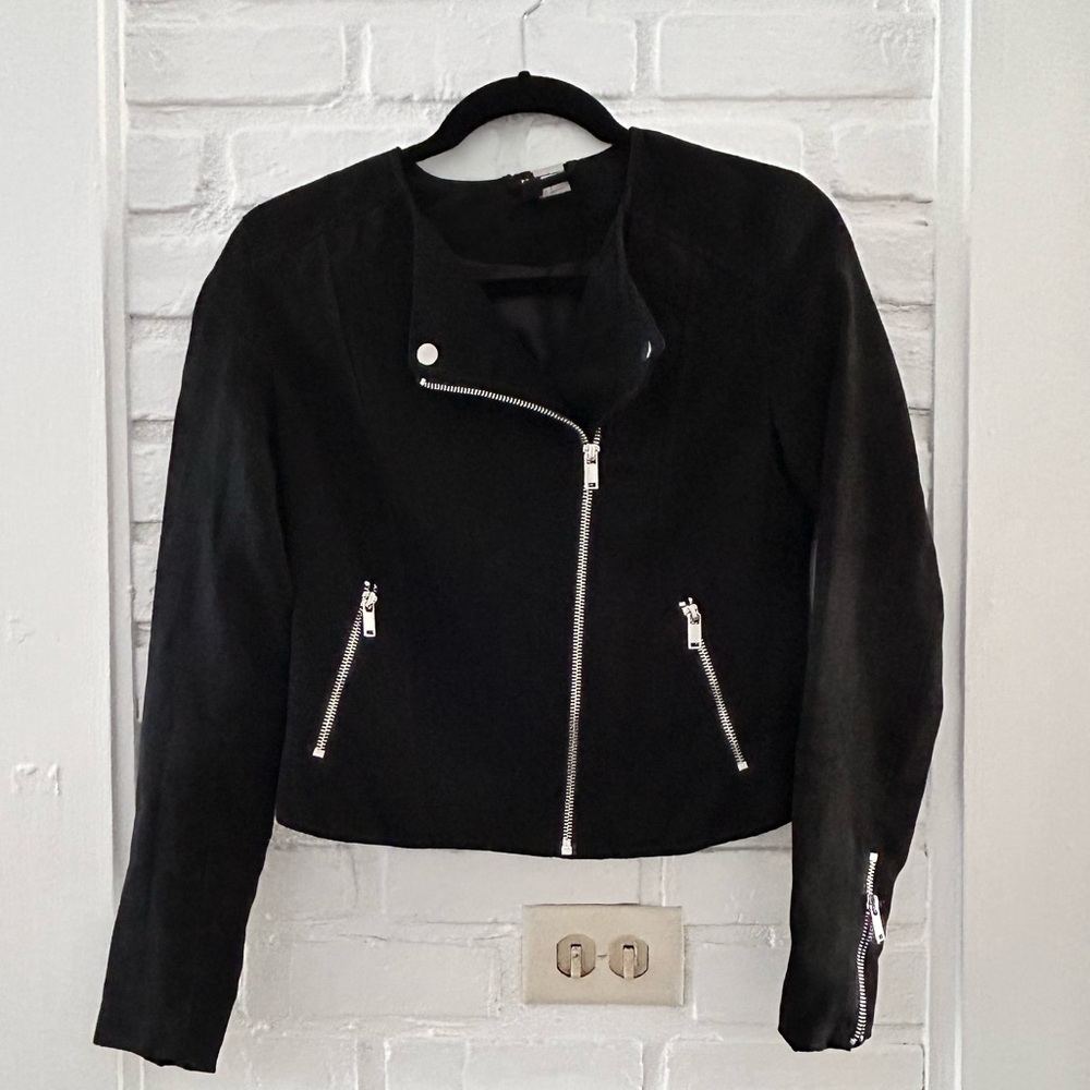 H&M Divided Suede Black Asymmetrical Zipper Jacket